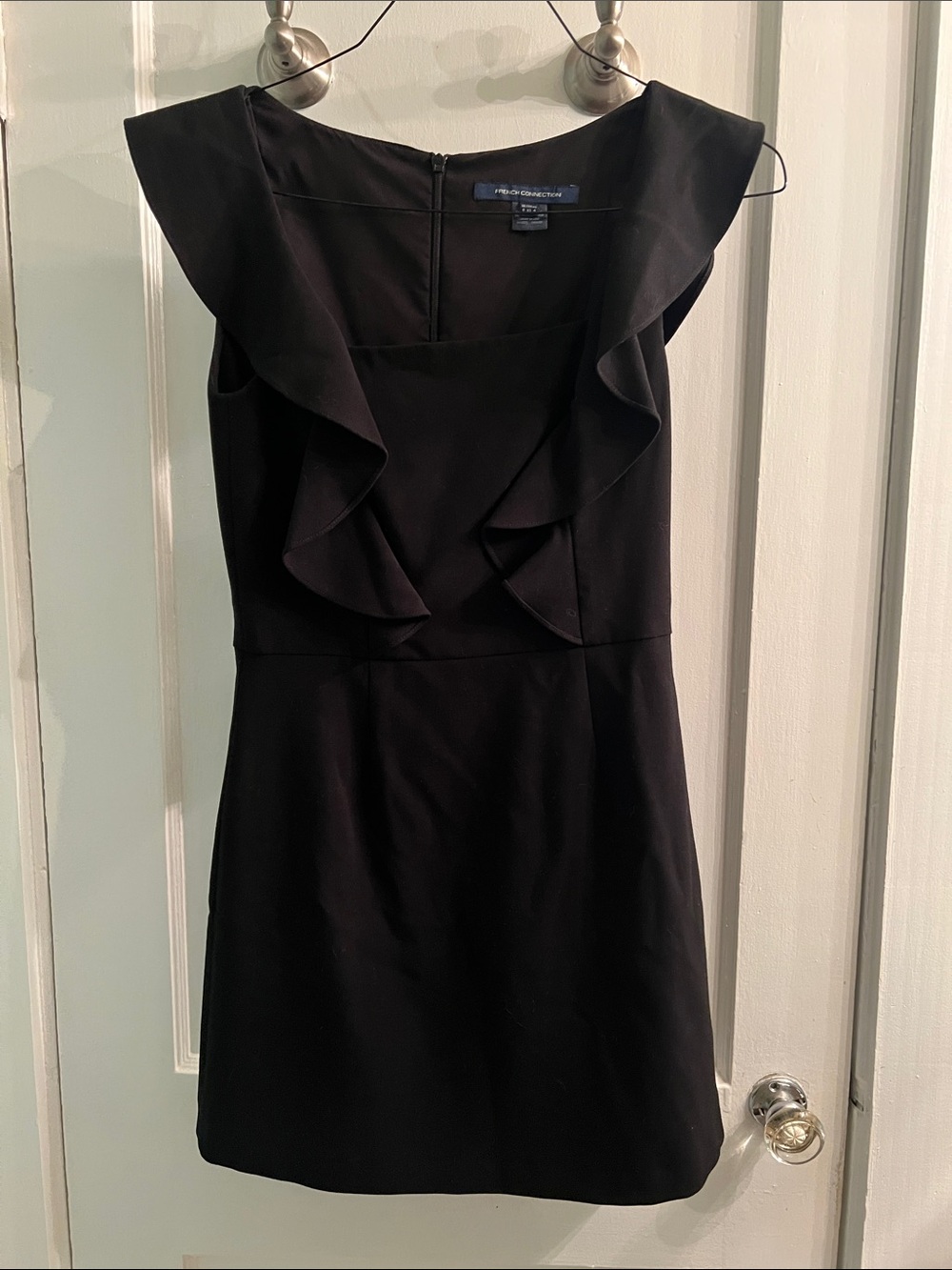 French Connection Beautiful Classic Black Ruffle Sheath Mini Dress